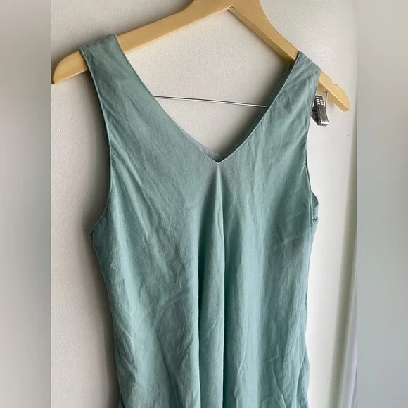 Zumi 100% Cotton Light Green Midi Dress Flowy Sleeveless V-Neck Natural Boho - Picture 3 of 7